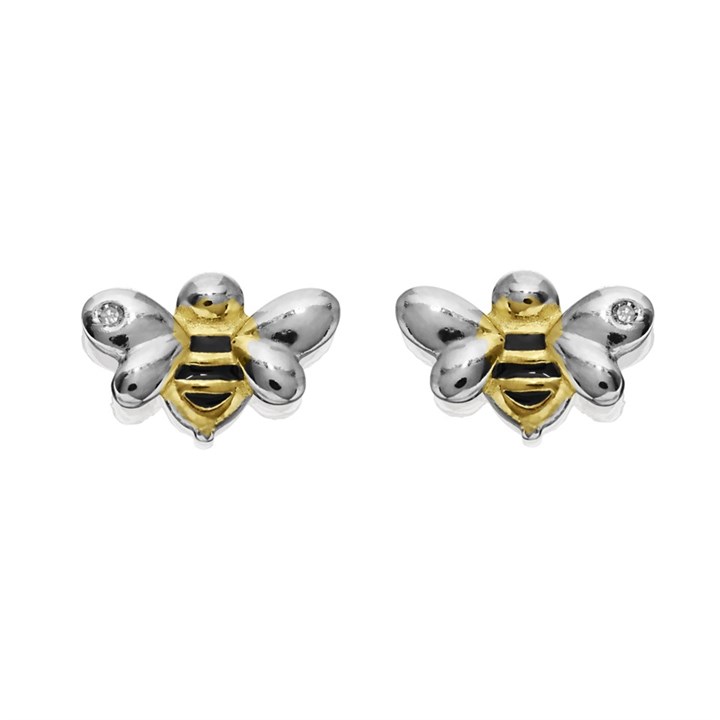D For Diamond Silver Resin Bee Stud Earrings - F7317
