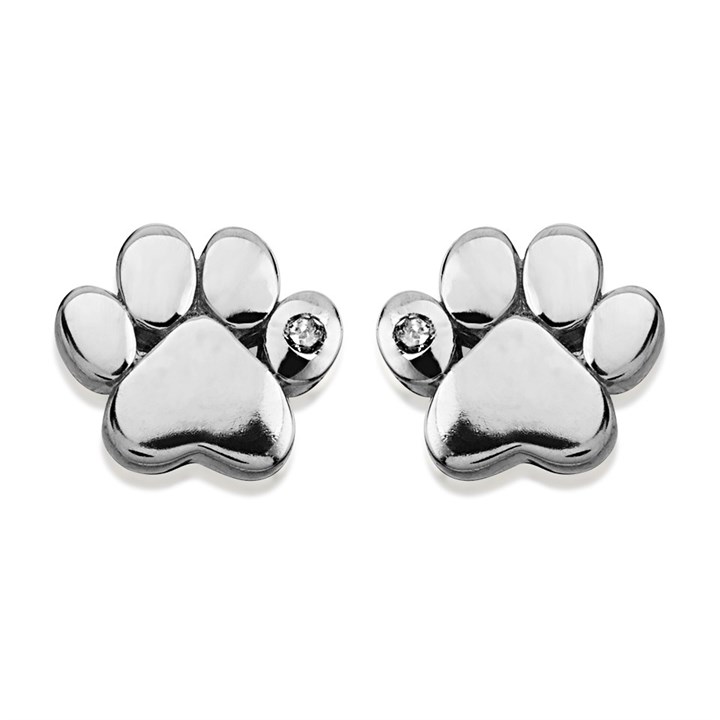 D For Diamond Silver Diamond Paw Print Stud Earrings - F7327