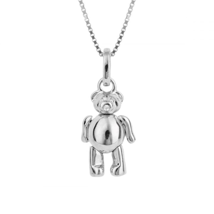 D For Diamond Silver Teddy Bear Necklace - F7330