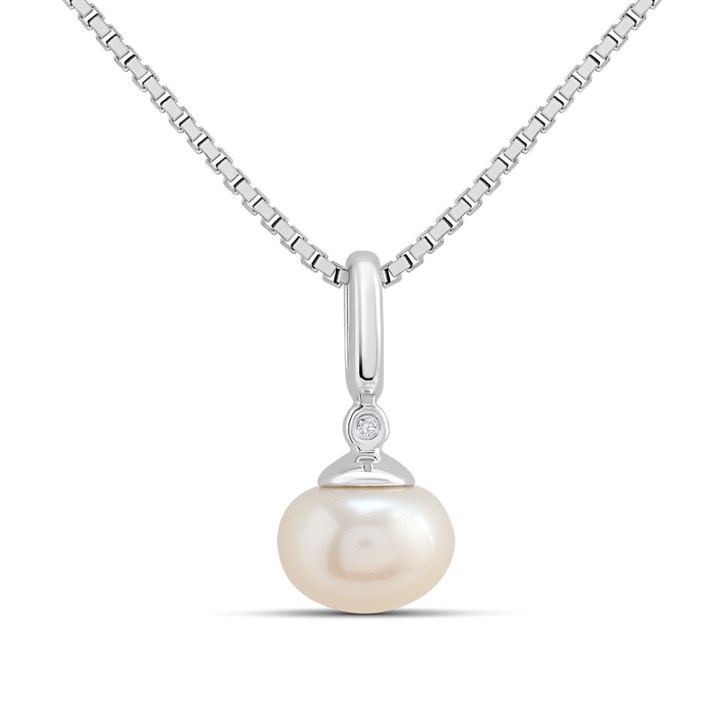 D4D Silver Diamond Pearl Necklace - F7333