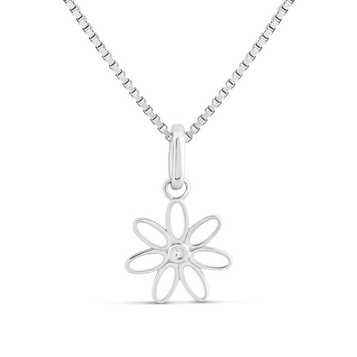 D For Diamond Silver Diamond Enamel Flower Necklace - F7336