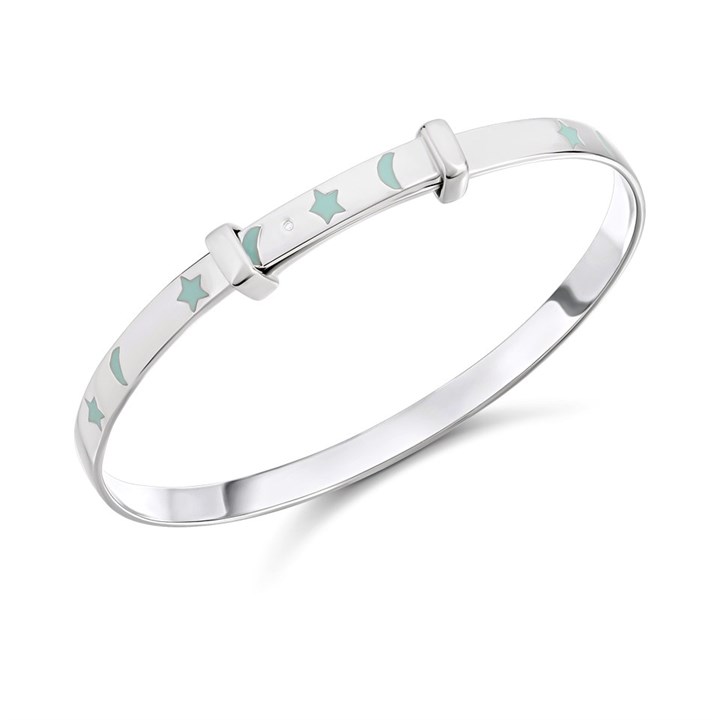 D4D Silver Diamond Glow In The Dark Enamel Star Bangle - F7350
