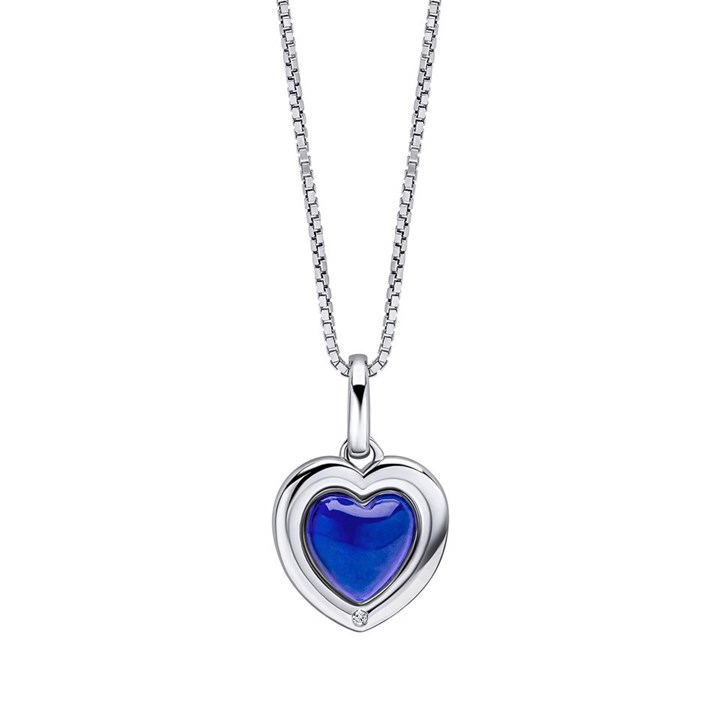 D4D Silver Diamond Mood Stone Heart Necklace - F7351