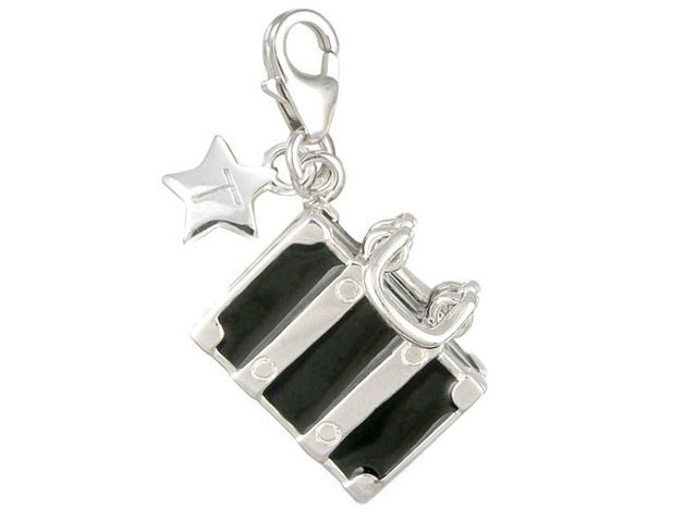 Tingle SCH2 Silver Enamel Black Suitcase Charm - F8181
