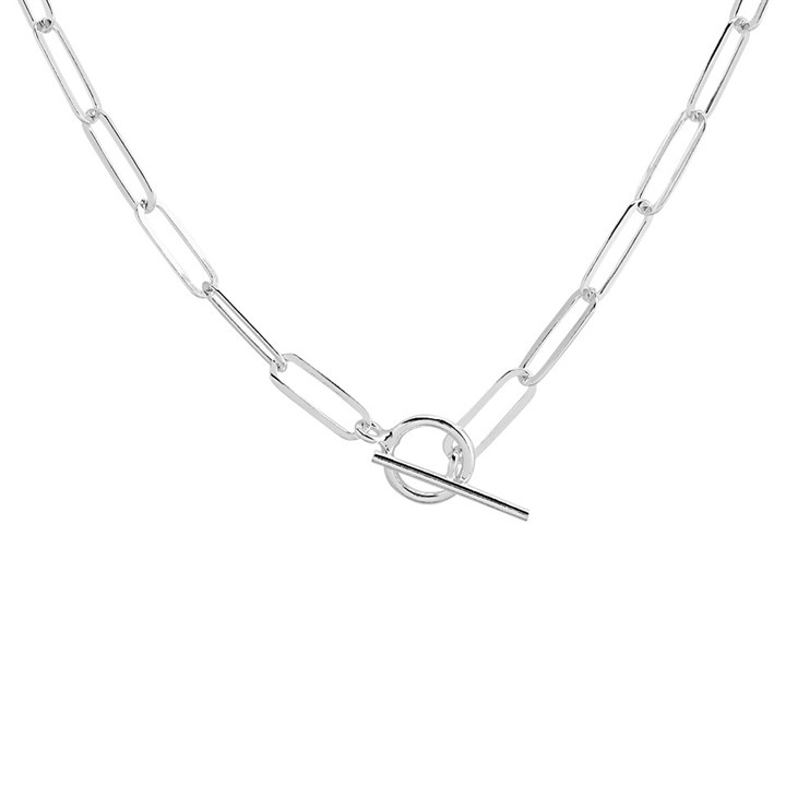 Silver Paper Link T-Bar Necklace - 17in - F9516