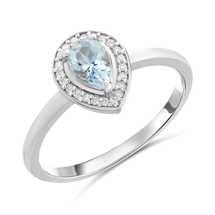 Silver Aquamarine And Lab Grown Diamond Ring - F9703
