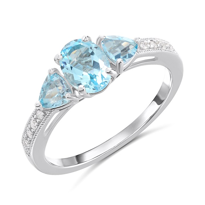 Silver Blue Topaz Lab Grown Diamond Ring - F9714