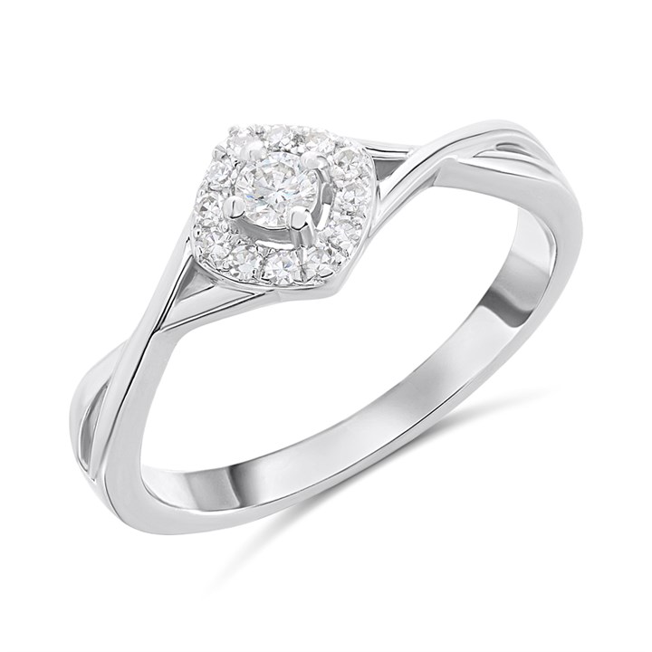 Silver Lab Grown Diamond Halo Ring-20pts - F9715
