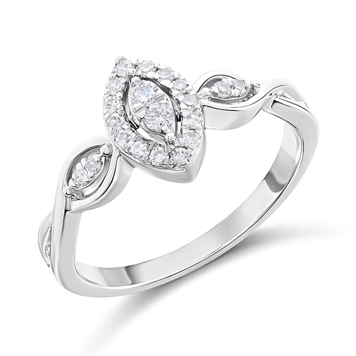 Silver Lab Grown Diamond Halo Marquise Ring - F9716