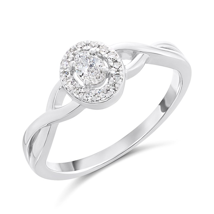Silver Oval Lab Grown Diamond Halo Ring-20pts - F9718