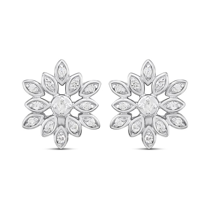 Silver Lab Grown Diamond Flower Stud Earrings - F9801