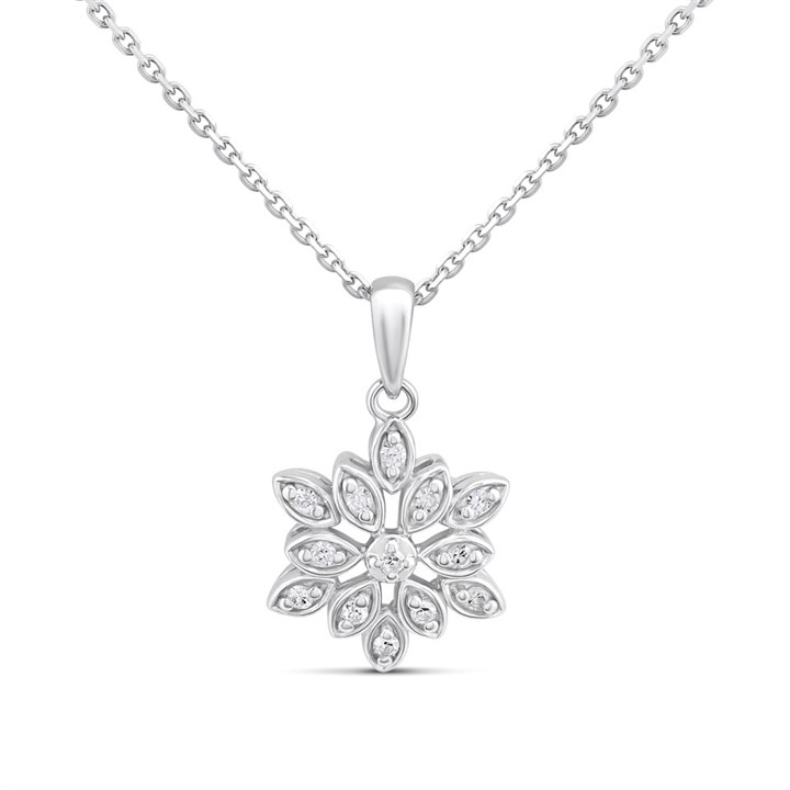Silver Lab Grown Diamond Flower Necklace - F9802