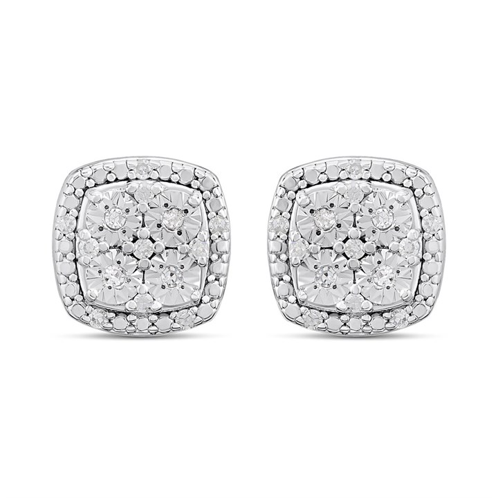 Silver Lab Grown Diamonds Illusion Set Cushion Stud Earrings - F9807