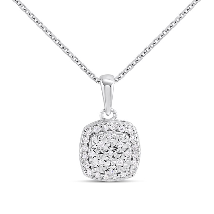 Silver 1/10ct Lab Grown Diamond Cushion Necklace - F9808