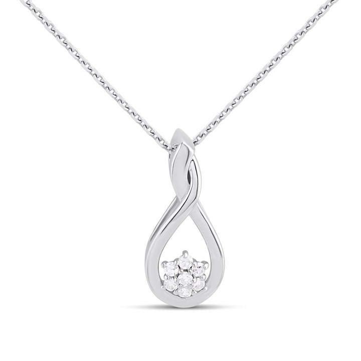 Silver Lab Grown Diamond Cluster Teardrop Necklace - F9809