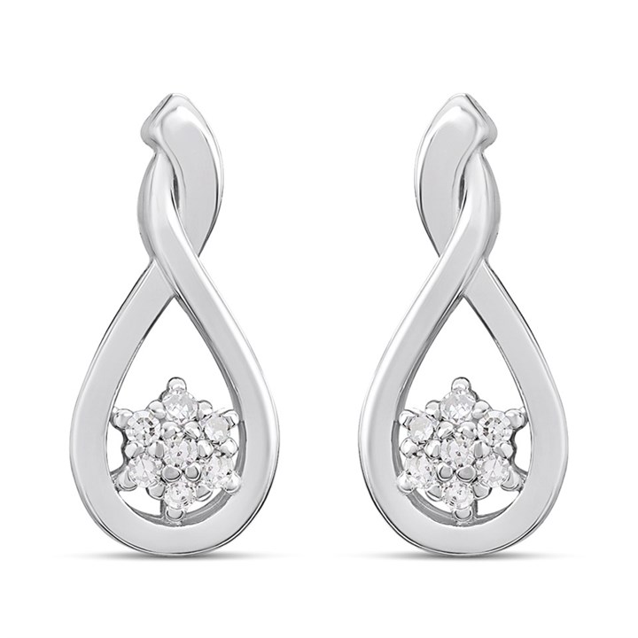 Silver Lab Grown Diamond Cluster Teardrop Stud Earrings - F9810