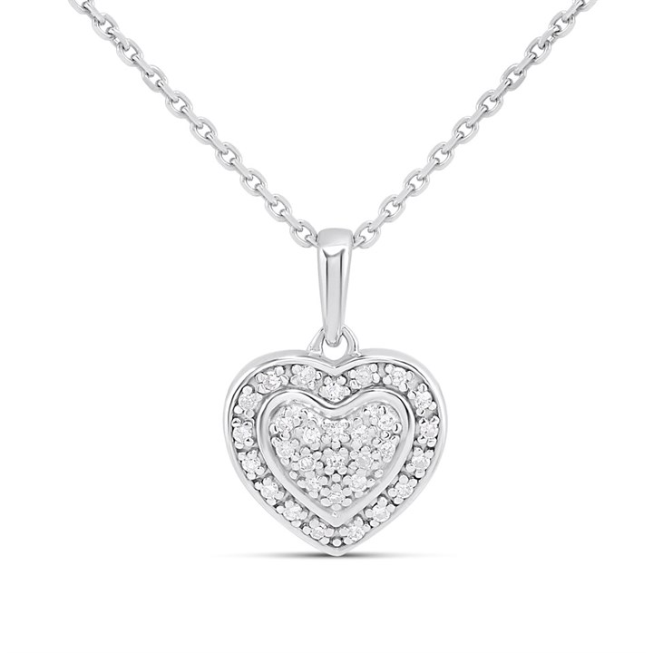 Silver 1/10ct Lab Grown Diamond Pavé Heart Necklace - F9811