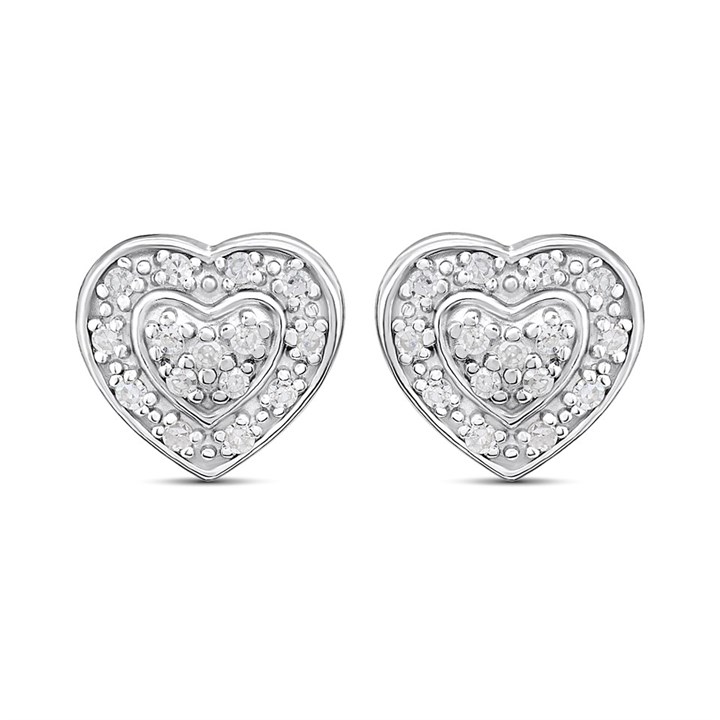 Silver 1/10ct Lab Grown Diamond Pavé Heart Stud Earrings - F9812