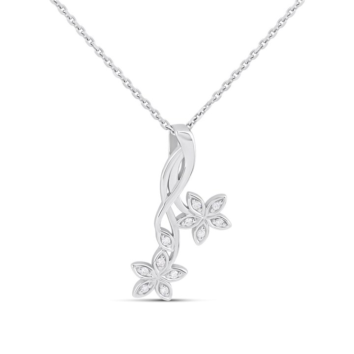 Silver Lab Grown Diamond Floral Necklace - F9813
