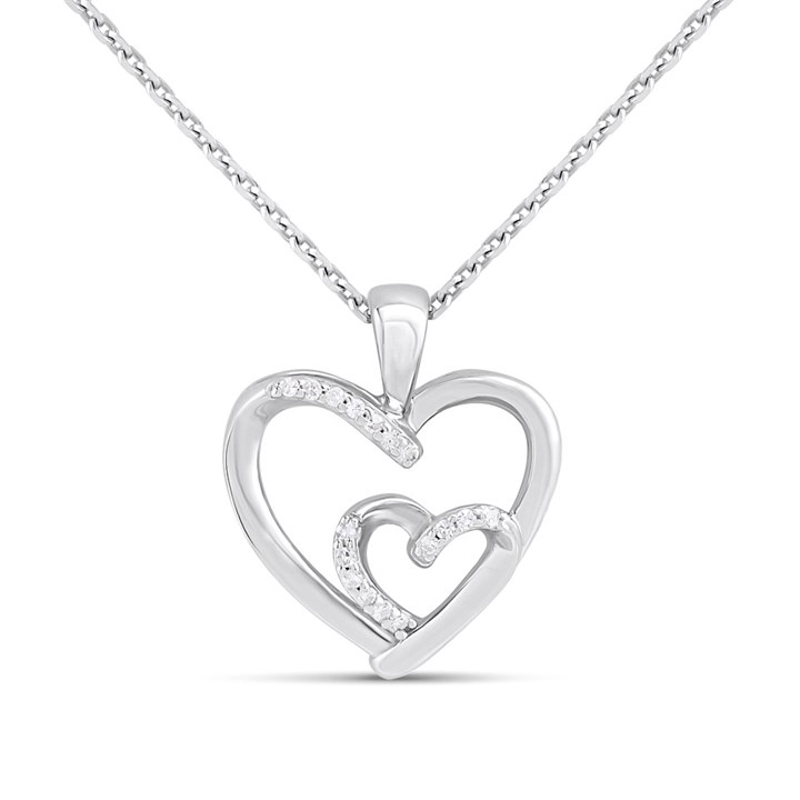 Silver Lab Grown Diamond Double Heart Necklace - F9814