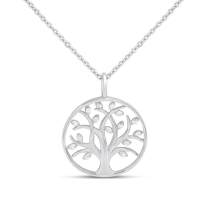 Silver Lab Grown Diamond Tree of Life Necklace - F9816