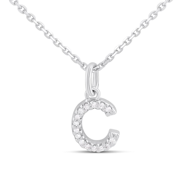 Silver Lab Grown Diamond Initial Necklace- C - F9822