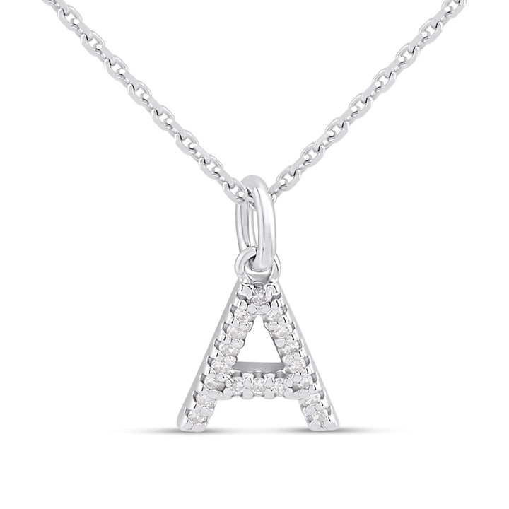 Silver Lab Grown Diamond Initial Necklace - A - F9823