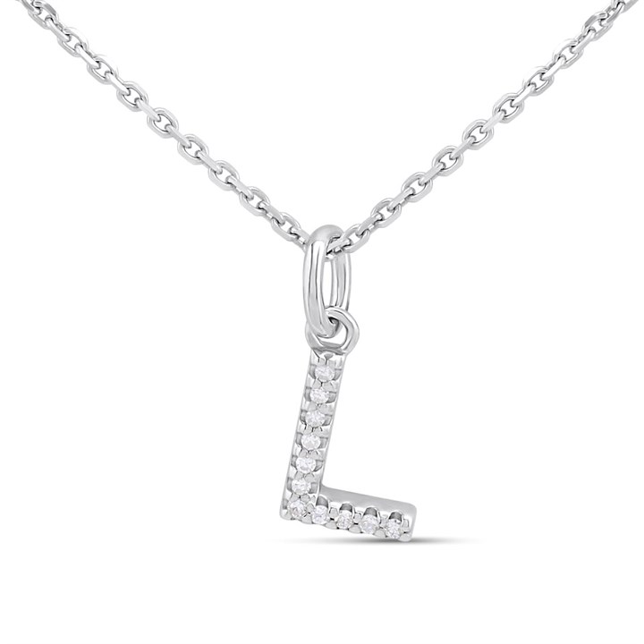 Silver Lab Grown Diamond Initial Necklace- L - F9826