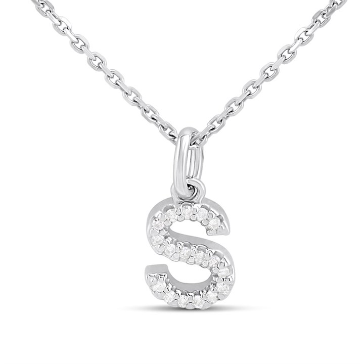 Silver Lab Grown Diamond Initial Necklace- S - F9827