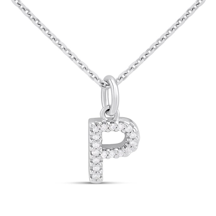 Silver Lab Grown Diamond Initial Necklace- P - F9828
