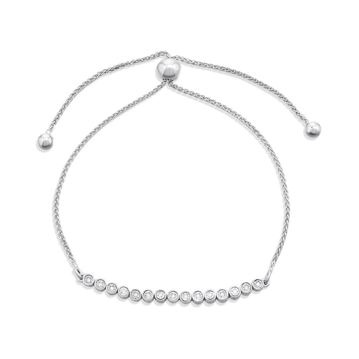 Silver Lab Grown Diamond Rubover Illusion Set Adjustable Bracelet - F9831