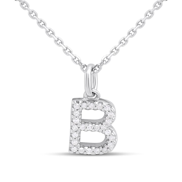 Silver Lab Grown Diamond Initial Necklace- B - F9834
