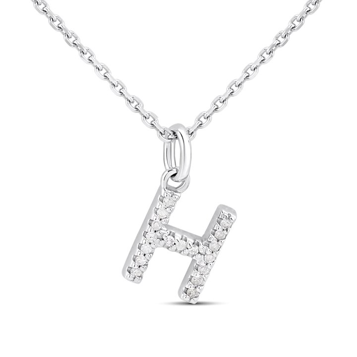 Silver Lab Grown Diamond Initial Necklace - H - F9838