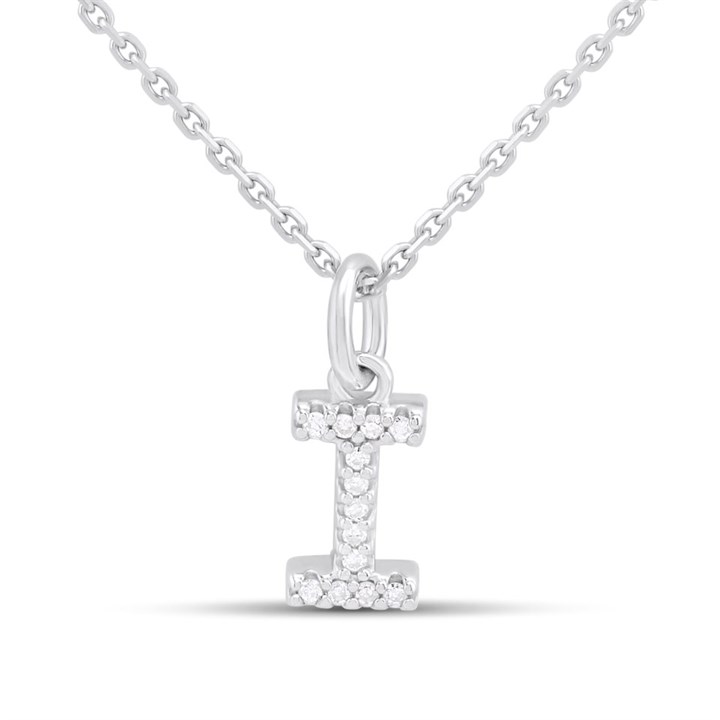 Silver Lab Grown Diamond Initial Necklace- I - F9839