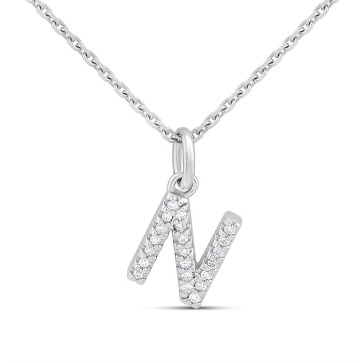 Silver Lab Grown Diamond Initial Necklace- N - F9841