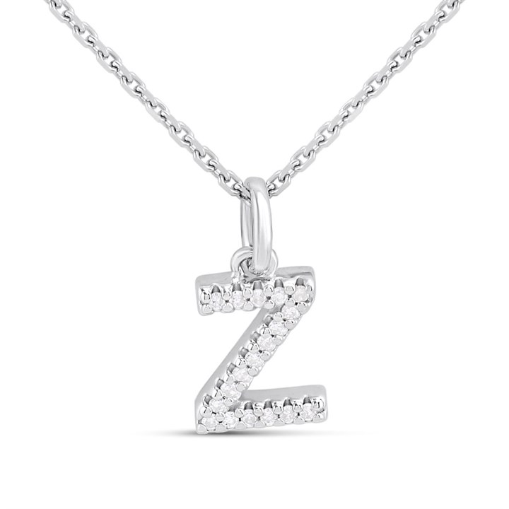 Silver Lab Grown Diamond Initial Necklace- Z - F9851