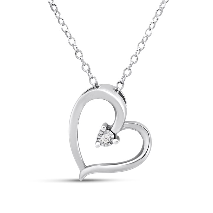 Silver Lab Grown Diamond Floating Heart Pendant - F9854