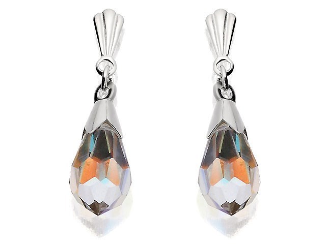 Silver Teardrop Crystal Andralok Drop Earrings - 21mm drop - F9909