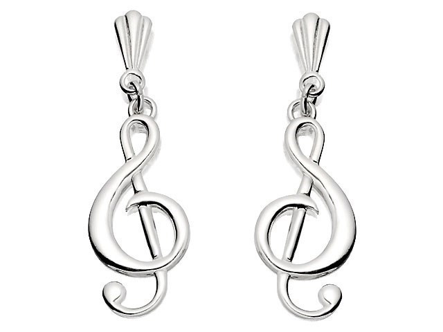 Silver Treble Clef Andralok Drop Earrings - 24mm drop - F9980