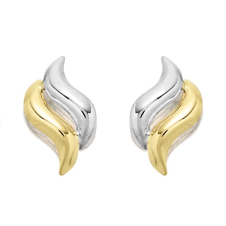 9ct Gold Two Colour Flame Stud Earrings - 11mm - G0164