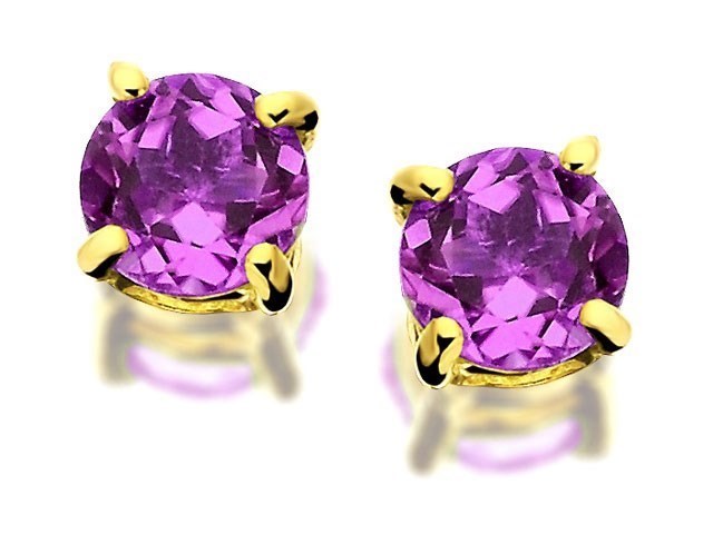 9ct Gold Amethyst Solitaire Earrings - 3mm - G0265