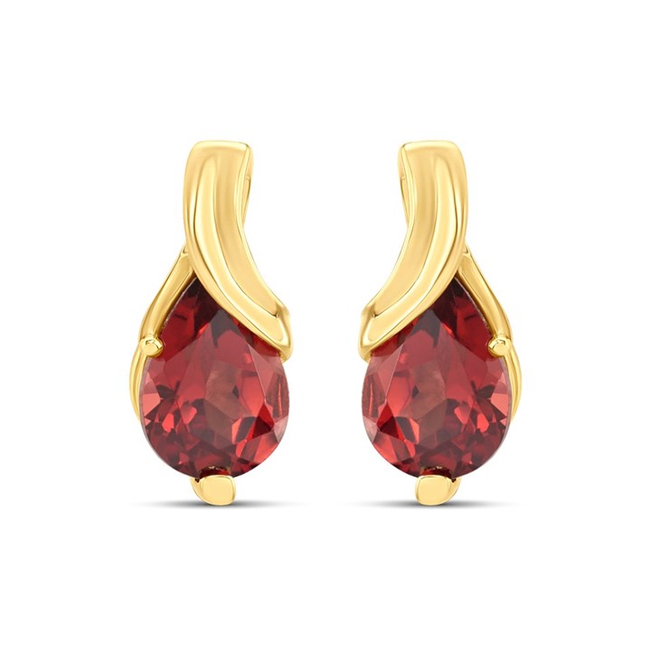 9ct Gold Swirl Garnet Stud Earrings - G0293