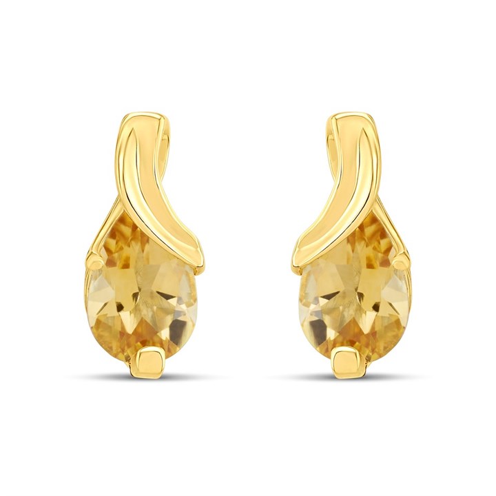 9ct Gold Swirl Citrine Stud Earrings - G0295