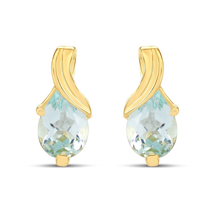 9ct Gold Swirl Blue Topaz Stud Earrings - G0296