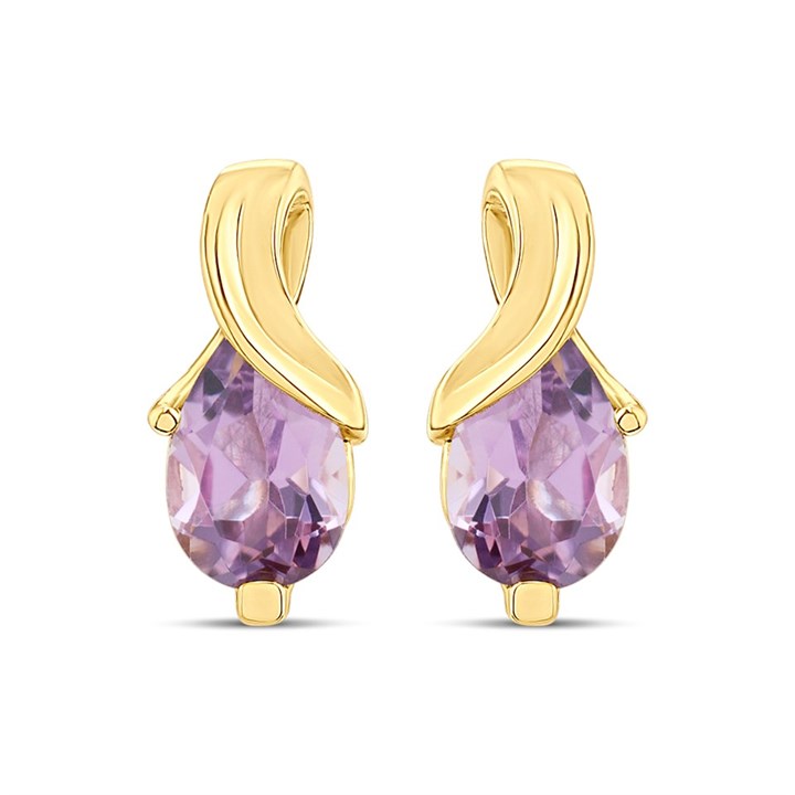9ct Gold Swirl Amethyst Stud Earrings - G0297
