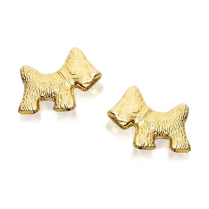 9ct Gold Scottie Dog Stud Earrings - 9mm - G0307