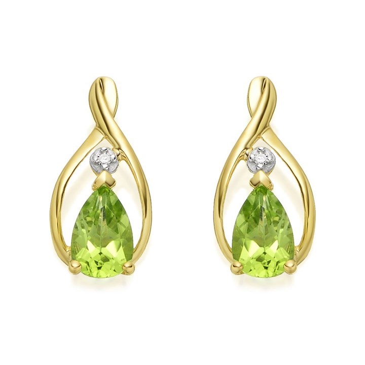9ct Gold Peridot And Diamond Stud Earrings - G0308