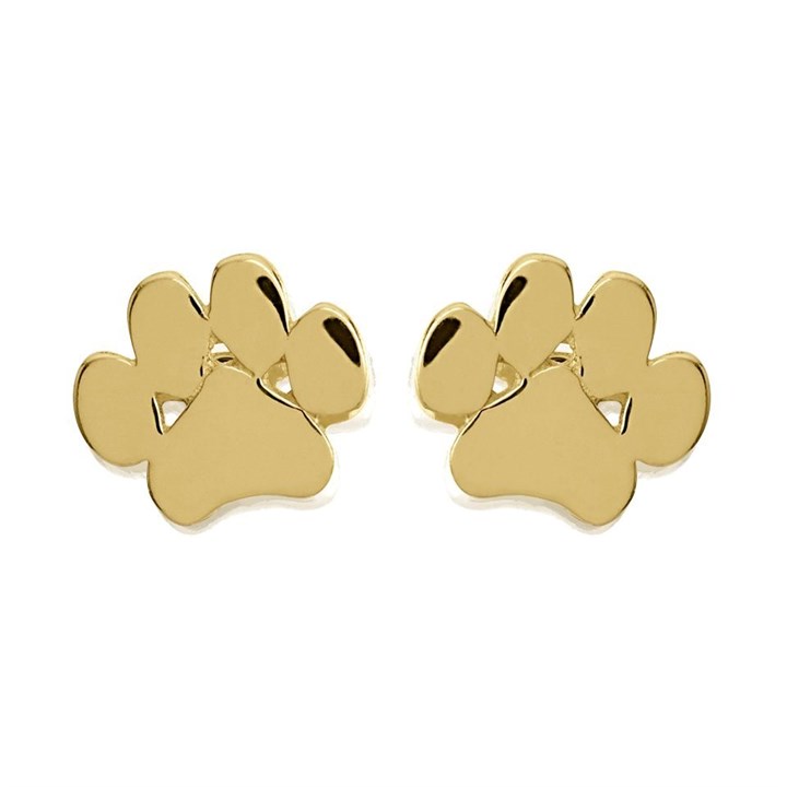 9ct Gold Paw Print Stud Earrings - 6mm - G0339