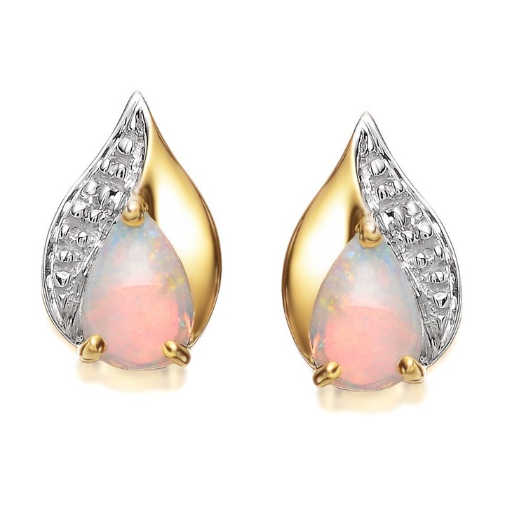 9ct Gold Opal And Diamond Earrings - 10mm - G0412