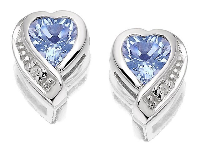9ct White Gold Diamond And Aquamarine Heart Earrings - G0429